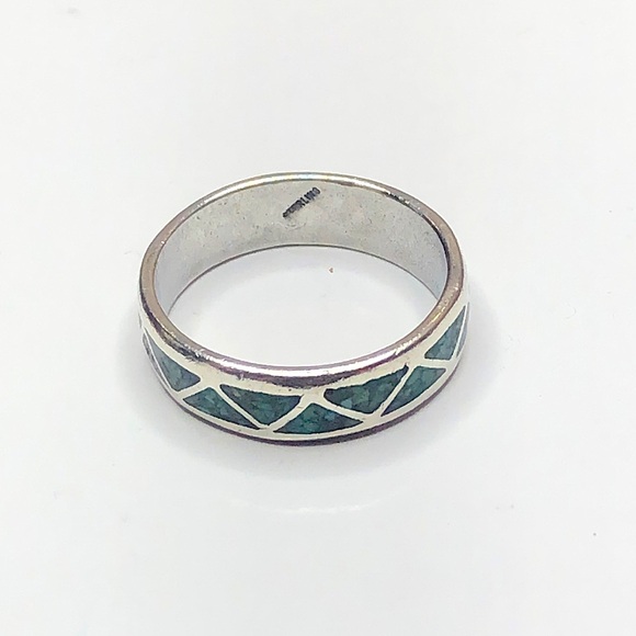M Sterling Silver Crushed Turquoise Mosaic Inlay Southwestern Ring Sz 11 - Picture 10 of 17